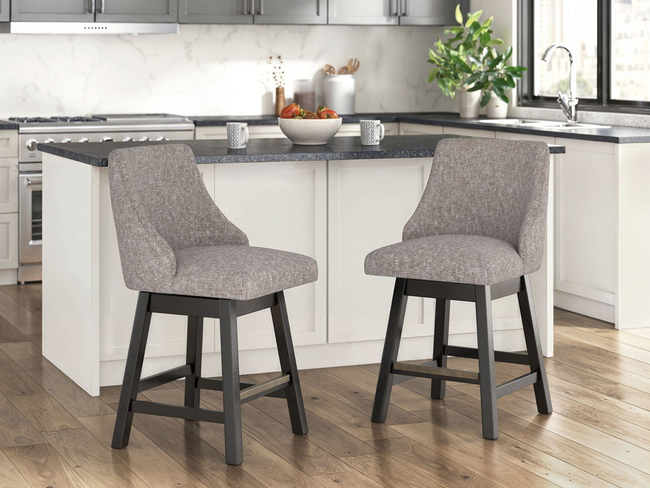 Neymorton - Upholstered Swivel Barstool (Set of 2) - Dark Grayish Brown