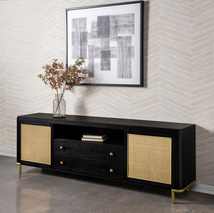 Arini - Rattan Cane 2-Door TV Stand Media Console - Black