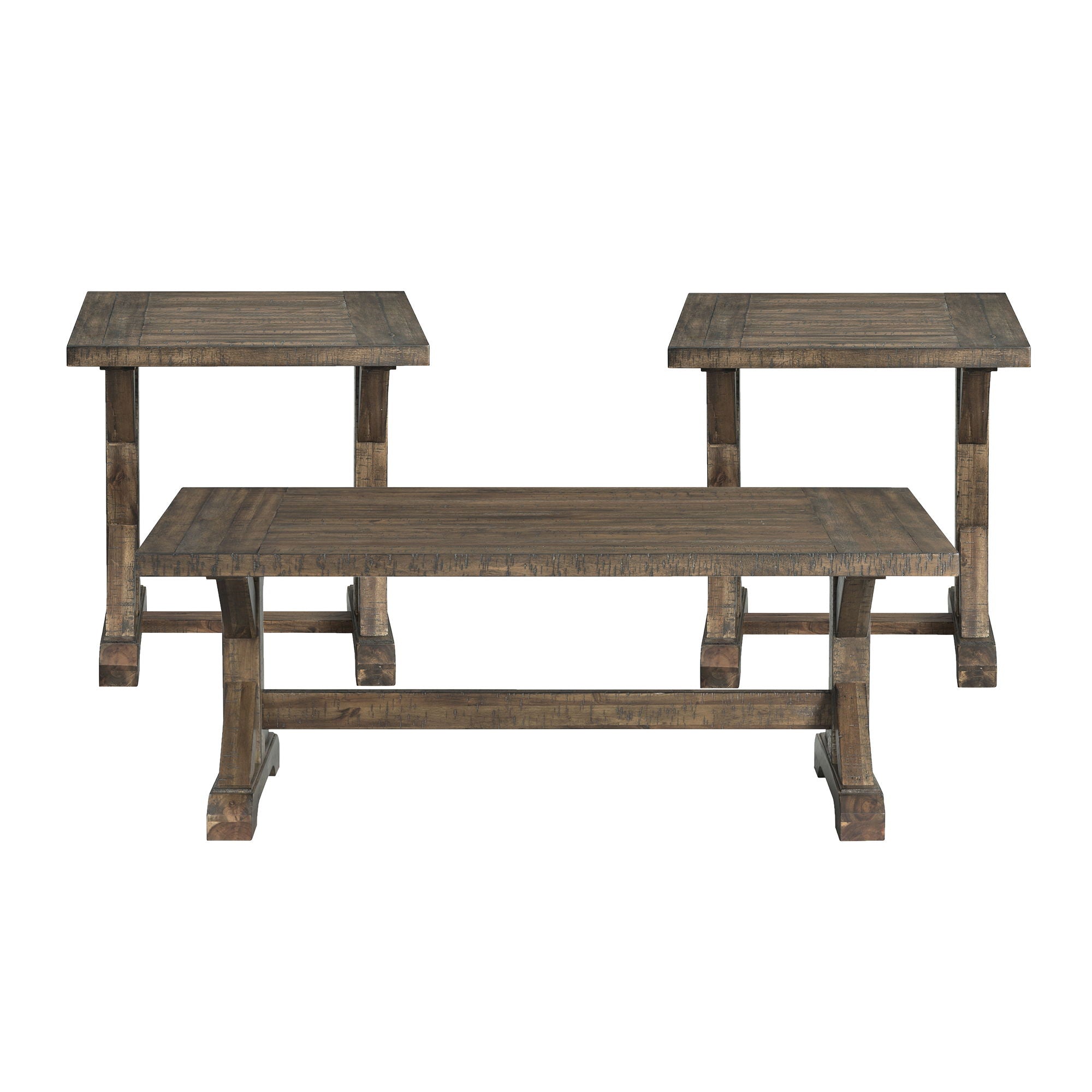 Finn - 3 Piece Accent Trestle Table Set (Coffee Table & Two End Tables) - Dark Walnut