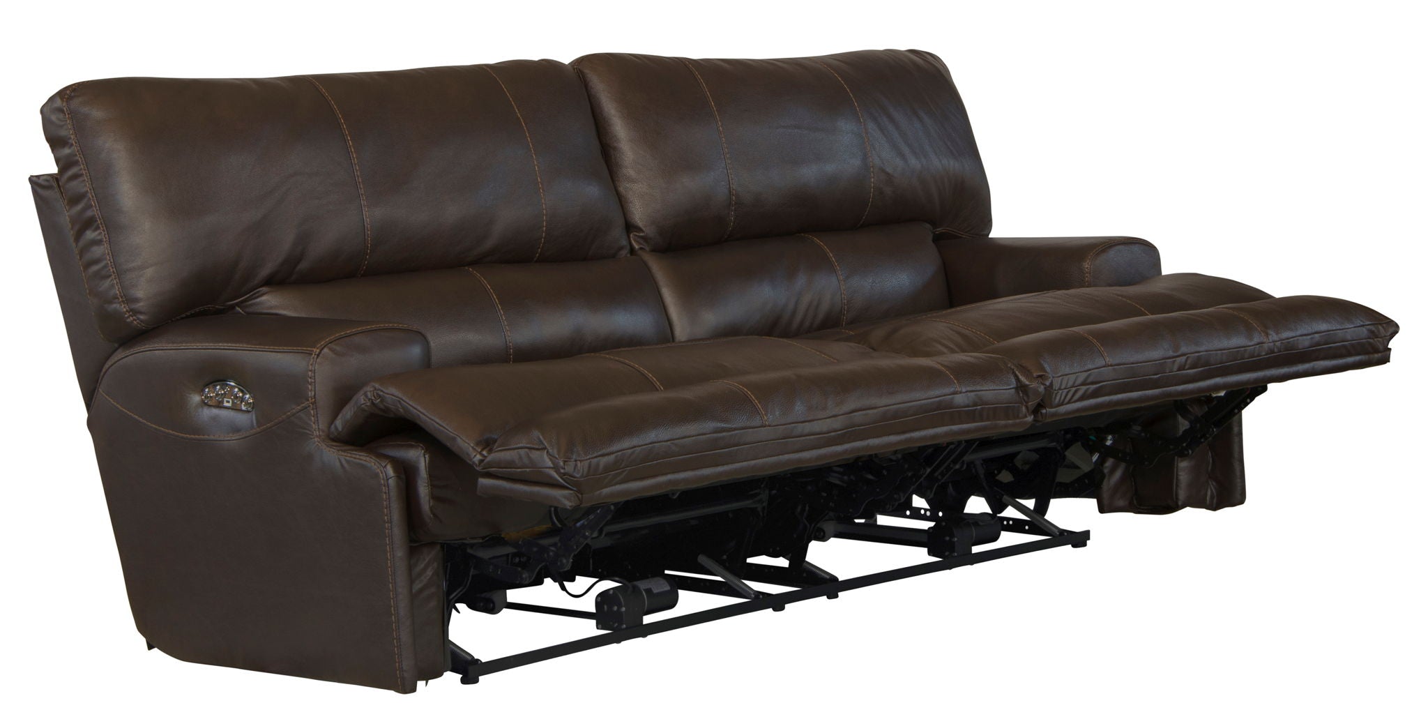 Wembley - Italian Leather Match Power Lay Flat Reclining Sofa With Power Adjustable Headrest - Chocolate