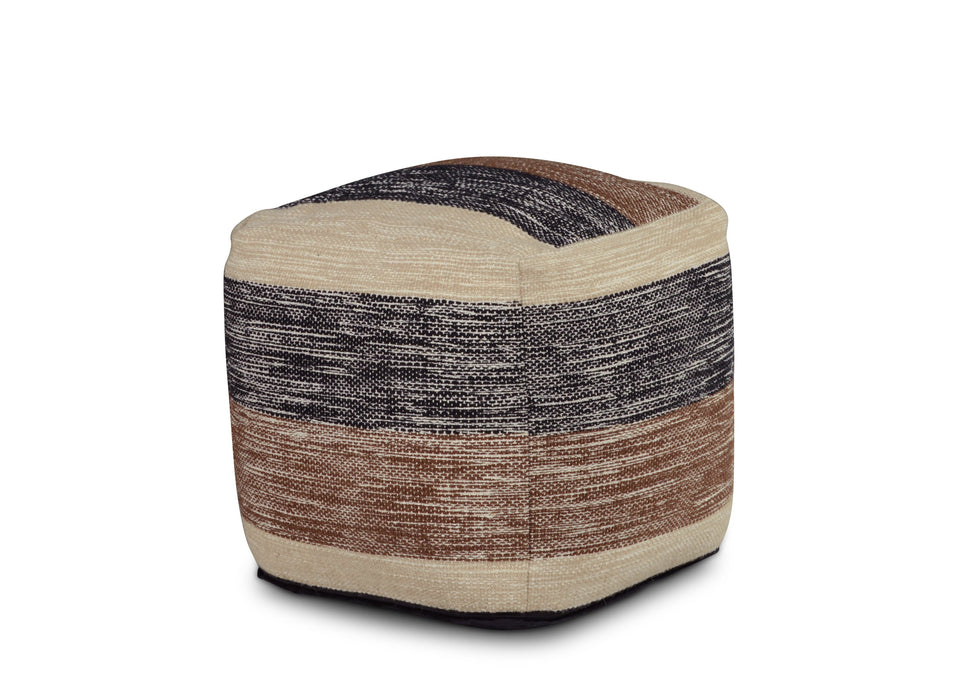 Jamal - Square Handwoven Woolen Pouf - Beige