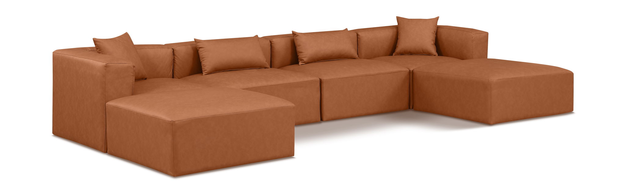 Cube - 6 Piece Modular Double Chaise Sectional - Cognac