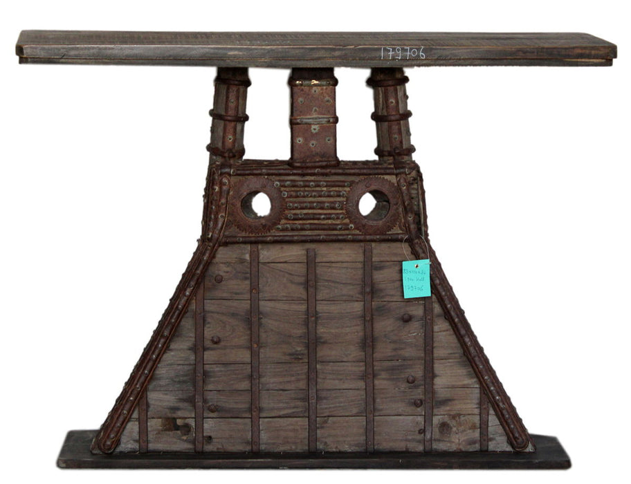 Reclaimed Wood Cart Console Table - Black Distressed / Natural