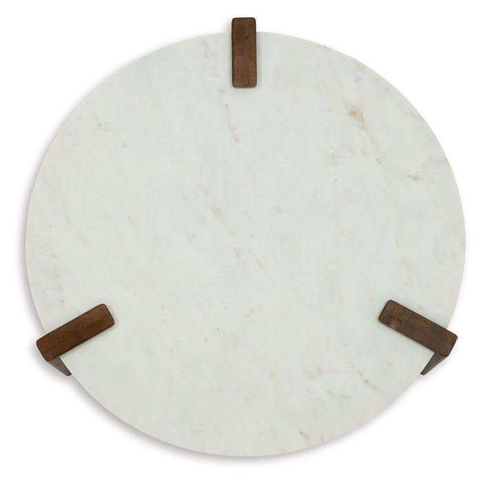 Isanti - Round Cocktail Table - White / Brown