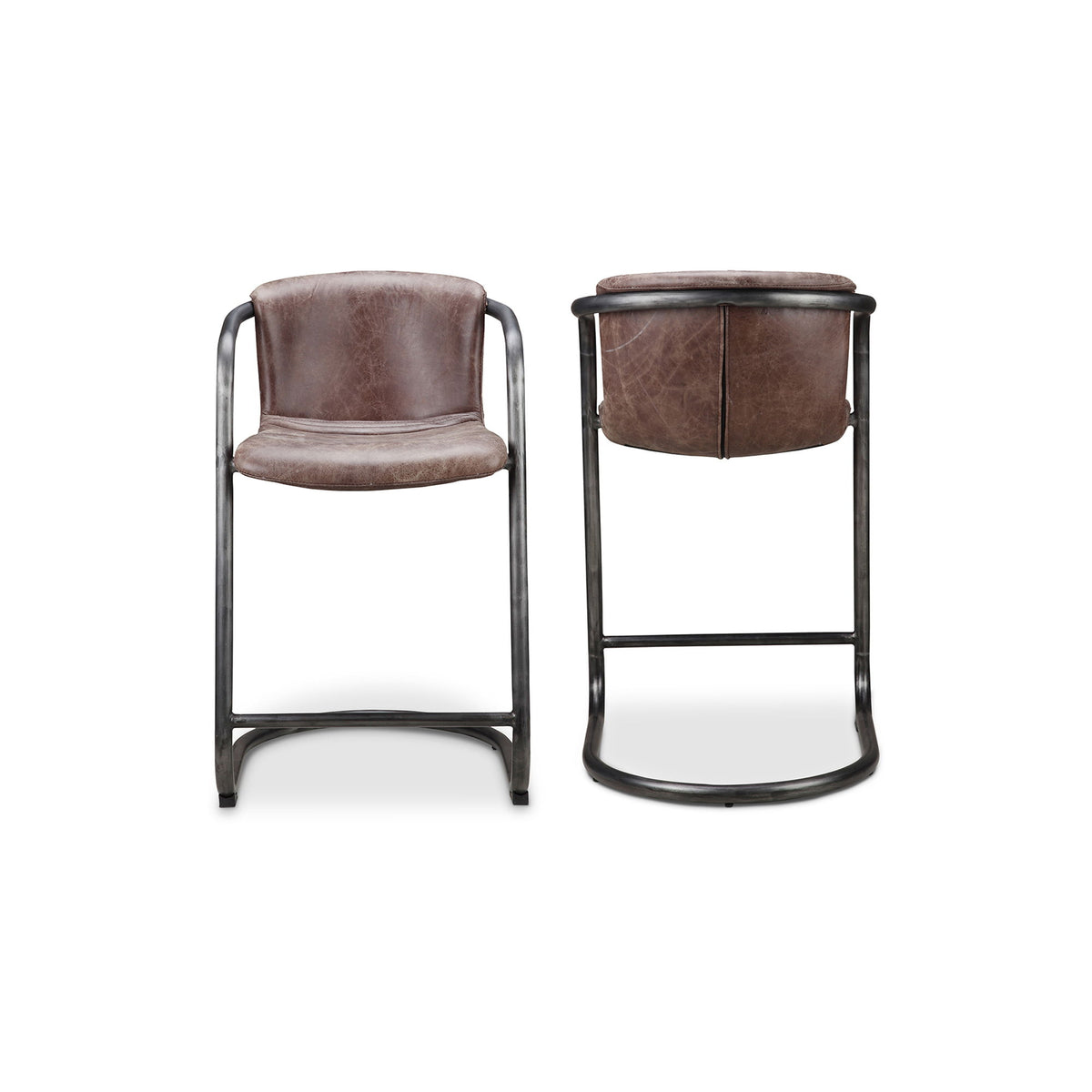 Freeman - Leather Counter Stool (Set of 2) - Grazed Brown