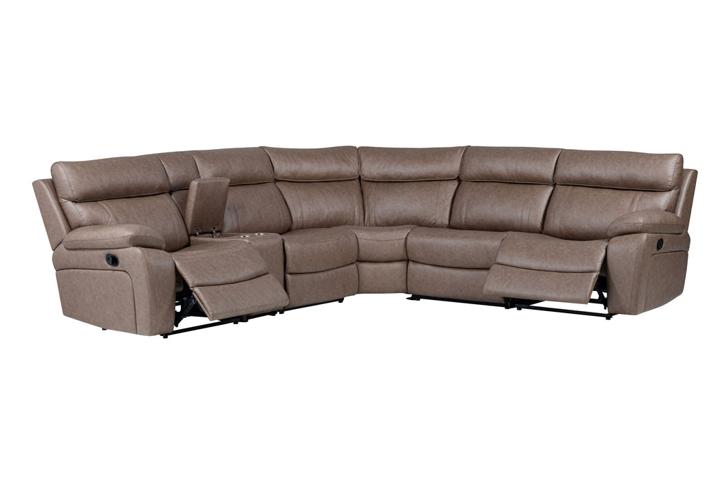 Theon - 6 Piece Modular Manual Reclining Sectional And Entertainment Console - Stokes Toffee