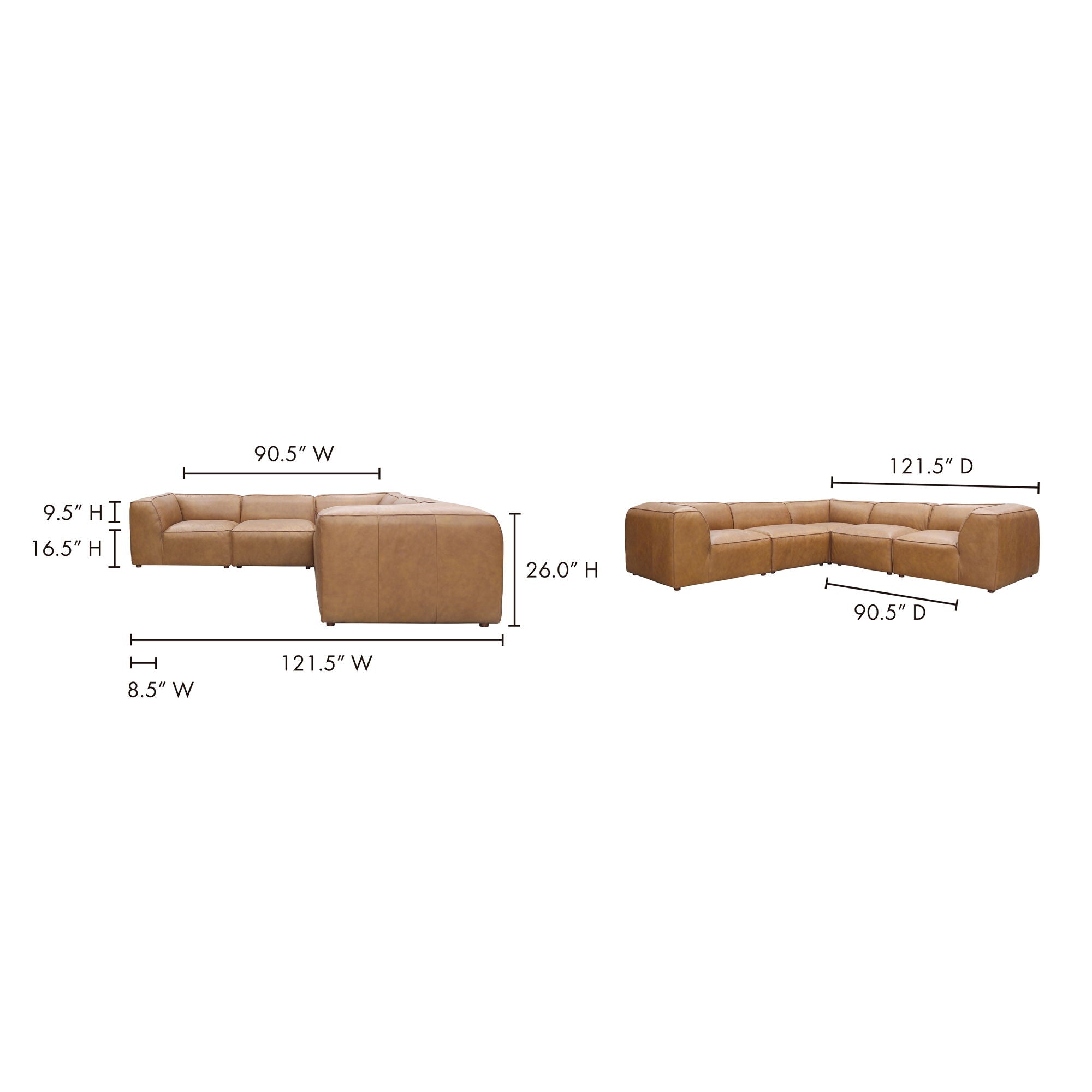 Form - Classic L Modular Leather Sectional - Light Brown