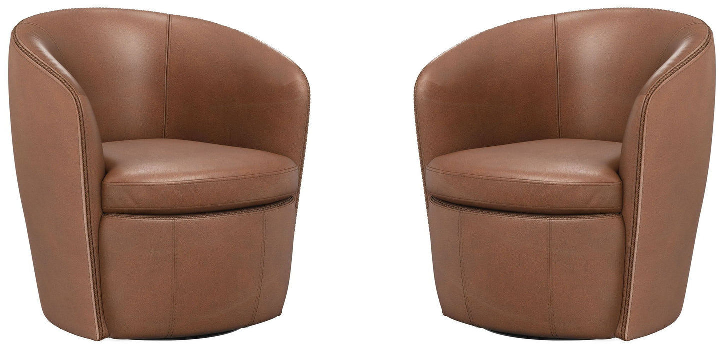 Barolo - 100% Italian Leather Swivel Club Chair (Set of 2)