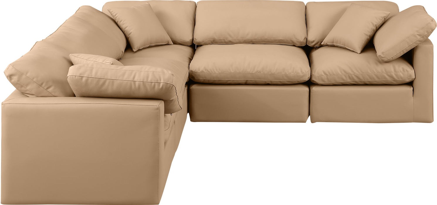 Indulge - Faux Leather 5 Piece Modular Corner Sectional - Tan