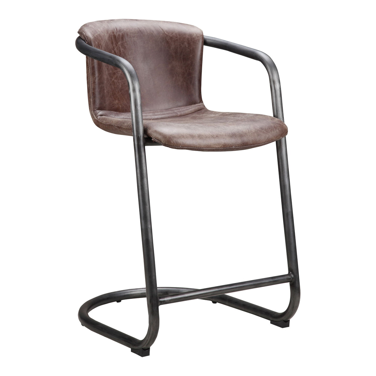 Freeman - Leather Counter Stool (Set of 2) - Grazed Brown