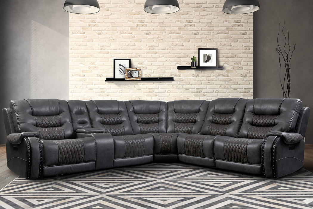 Outlaw - 6 Piece Modular Power Reclining Sectional with Power Headrests and Entertainment Console - STALLION