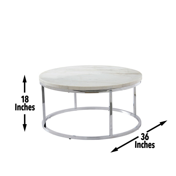 Echo - White Marble Top Round Cocktail Table - White