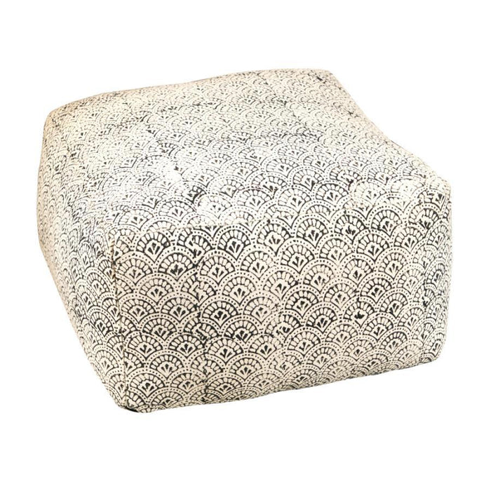 Landry - Square Upholstered Floor Pouf - Cream And Black