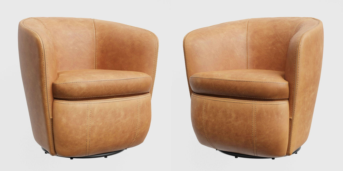Barolo - 100% Italian Leather Swivel Club Chair (Set of 2)