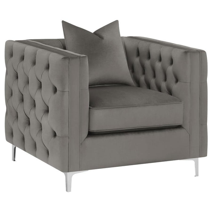 Phoebe - Upholstered Tuxedo Arm Tufted Chair - Urban Bronze