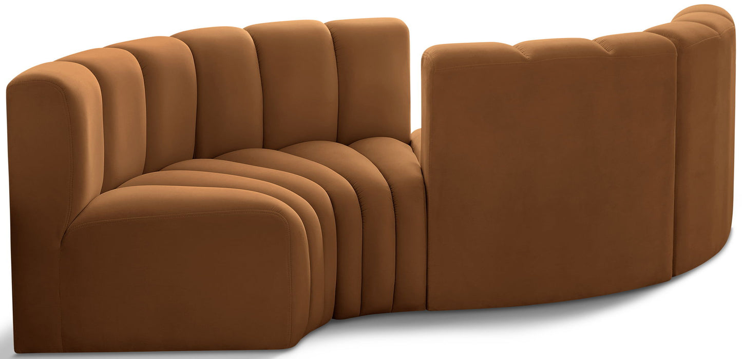 Arc - Velvet 4 Piece Curved Modular Sofa - Saddle