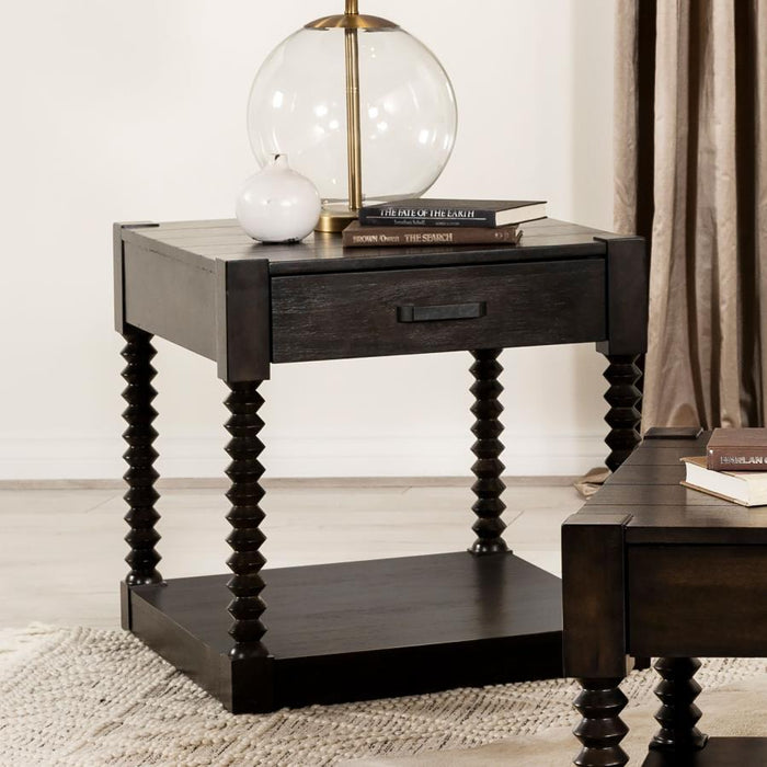 Meredith - 1-Drawer Rectangular Side End Table - Coffee Bean