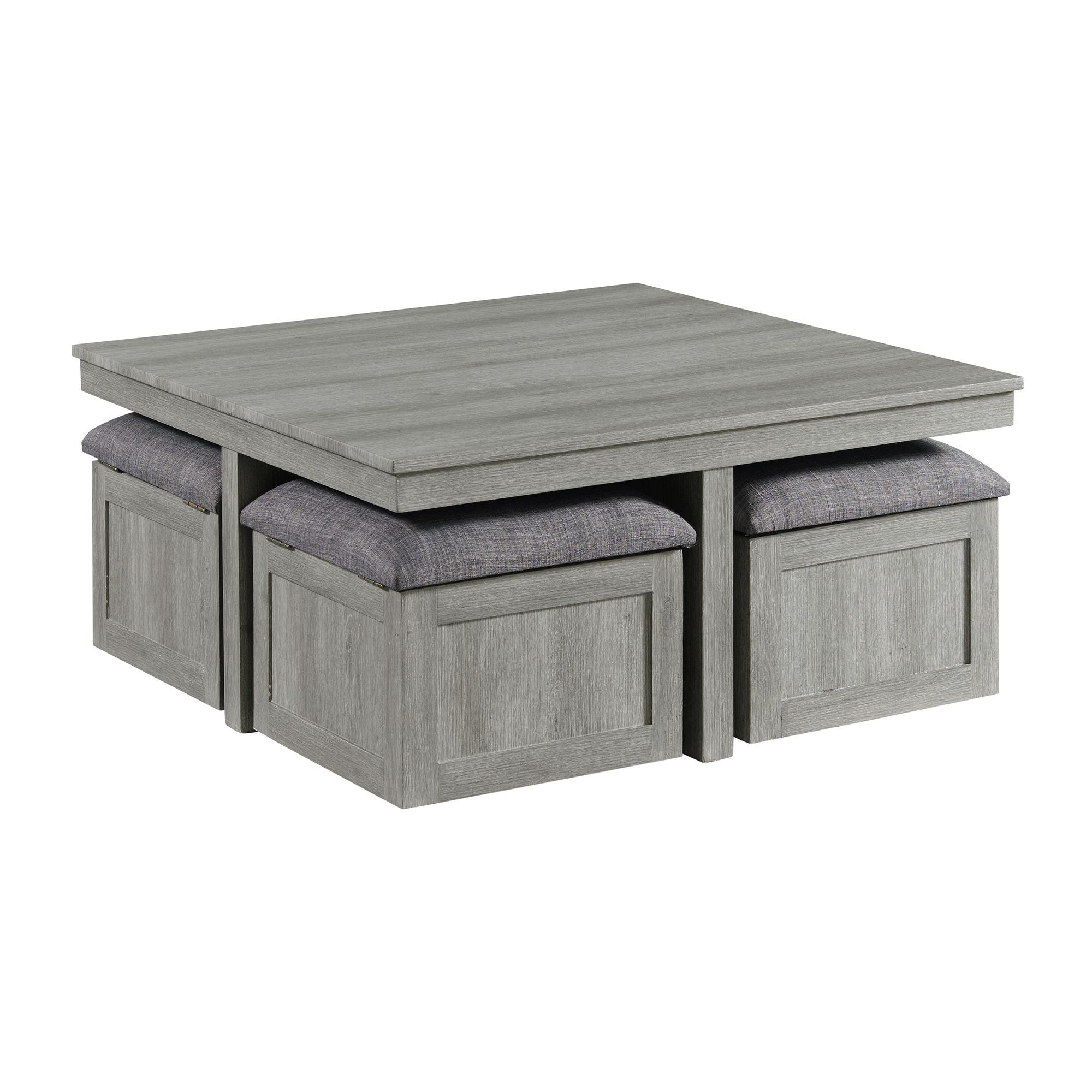 Uster - Coffee Table With Four Storage Stools - Gray