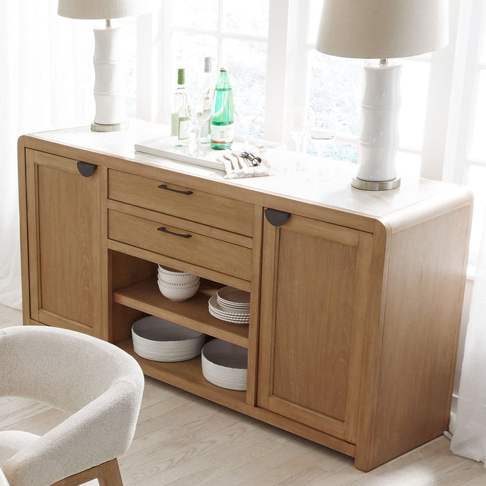 Escape - Dining Buffet Server With Stone Top - Glazed Natural Oak / Natural Cane / Vanilla Bean Stone