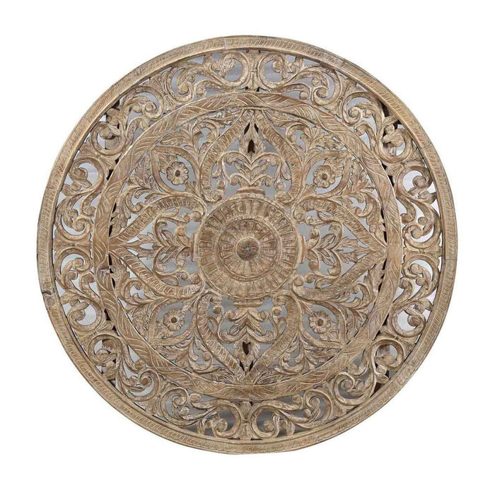 Round Wood Carved Panel - Lime Wash
