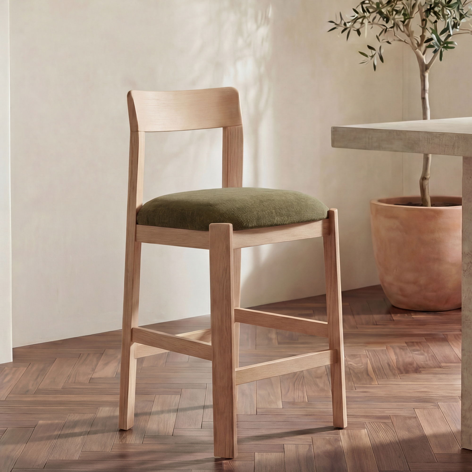 Oli - Counter Stool - Dark Green / Light Brown