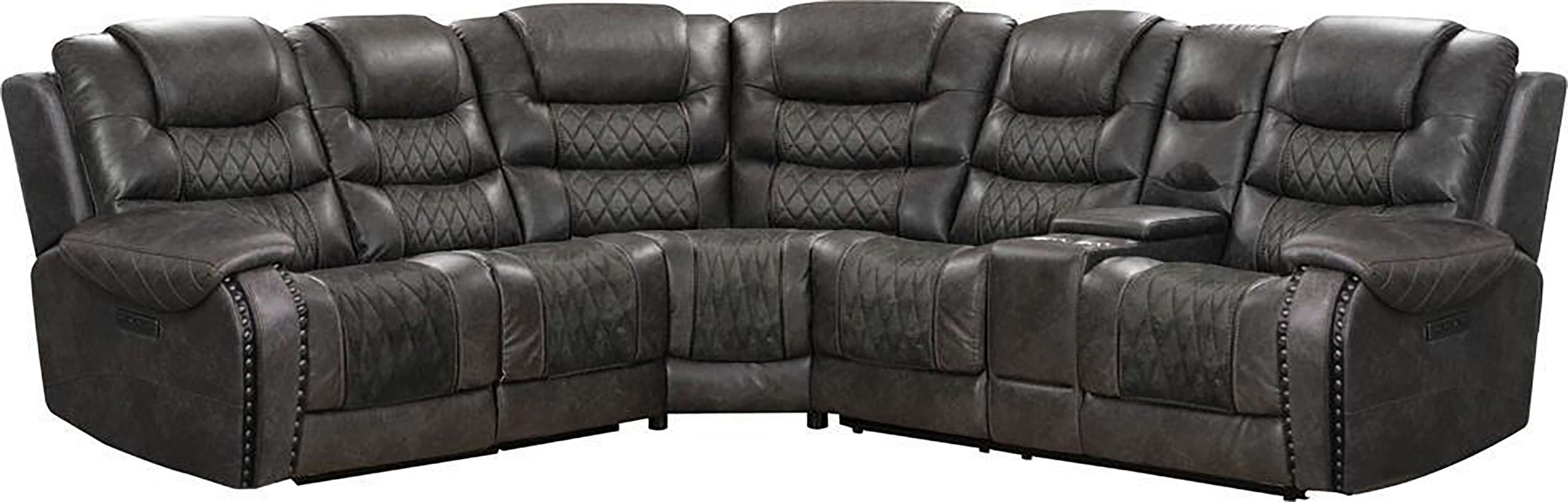 Outlaw - 6 Piece Modular Power Reclining Sectional with Power Headrests and Entertainment Console - STALLION