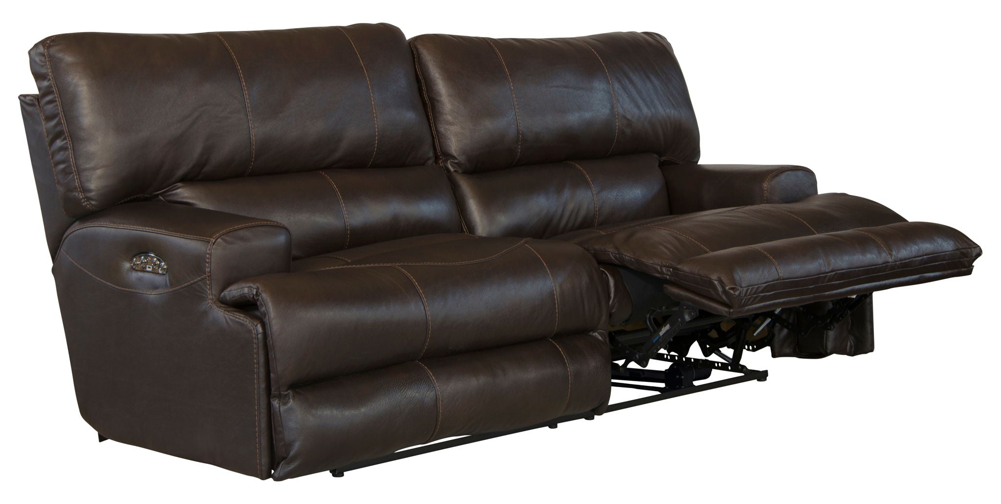 Wembley - Italian Leather Match Power Lay Flat Reclining Sofa With Power Adjustable Headrest - Chocolate