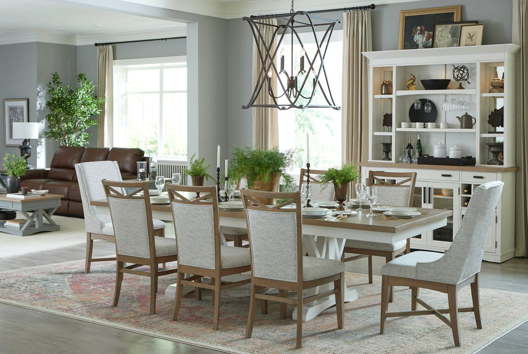 Americana Modern Dining - Extendable Trestle Table With 8 Upholstered Chairs - Light Brown