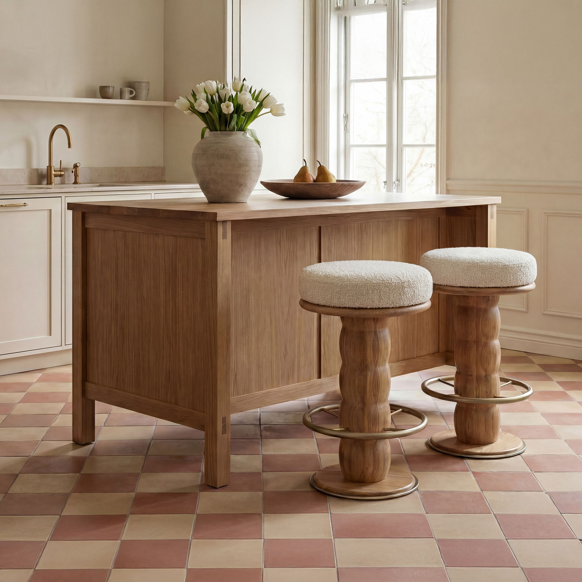 Nio - Swivel Counter Stool - White Mist / Light Brown