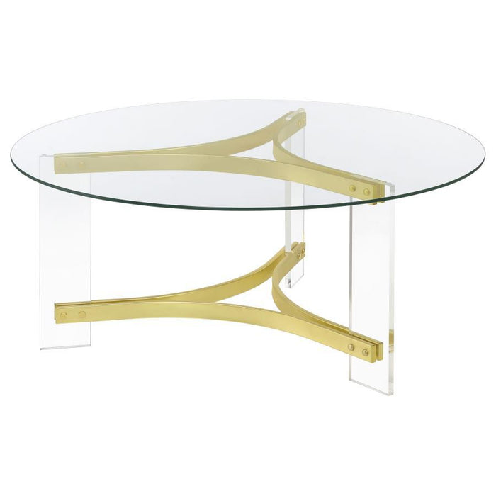 Janessa - Round Glass Top Acrylic Leg Coffee Table Matte - Brass