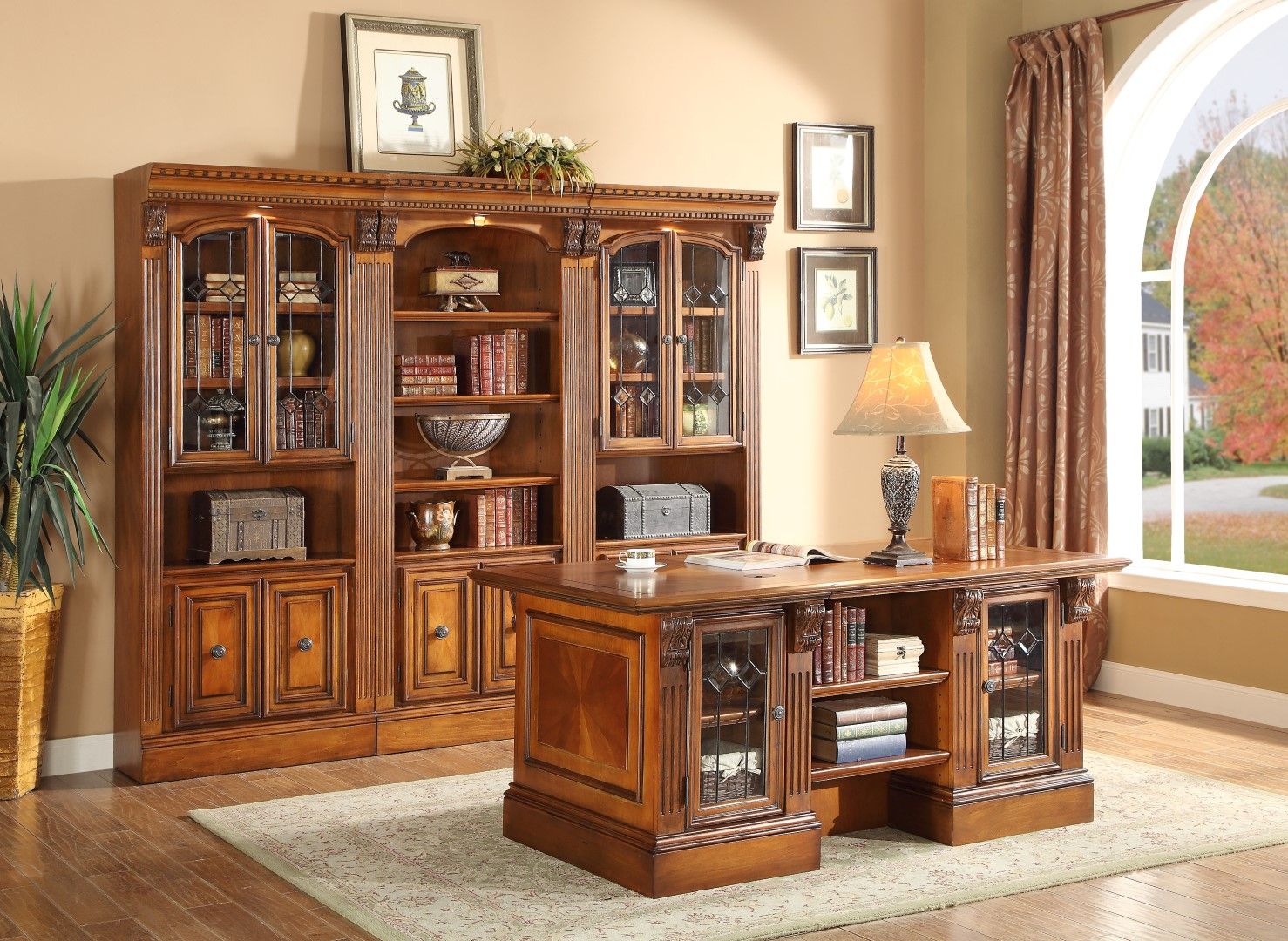 Huntington - Library Desk - Antique Vintage Pecan