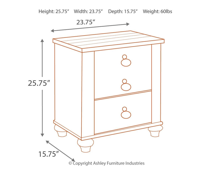 Willowton - Brown / Beige / White - Two Drawer Night Stand