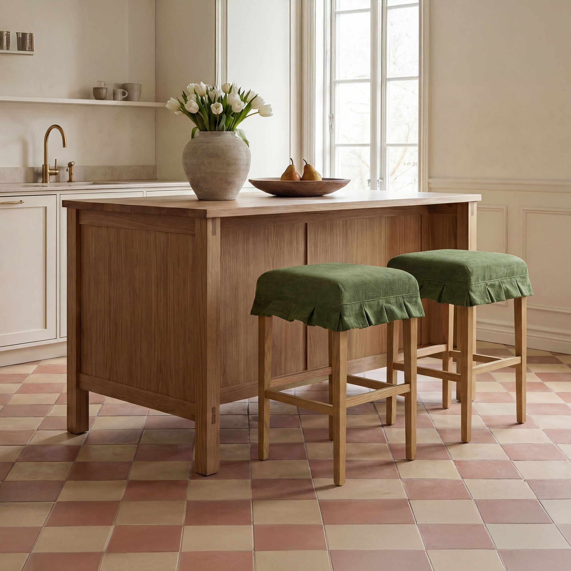 Anna - Counter Stool - Green / Light Brown
