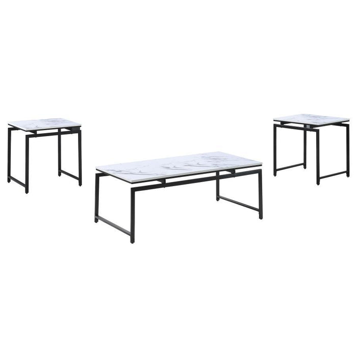 Clark - 3 Piece Faux Marble Top Coffee Table Set - White