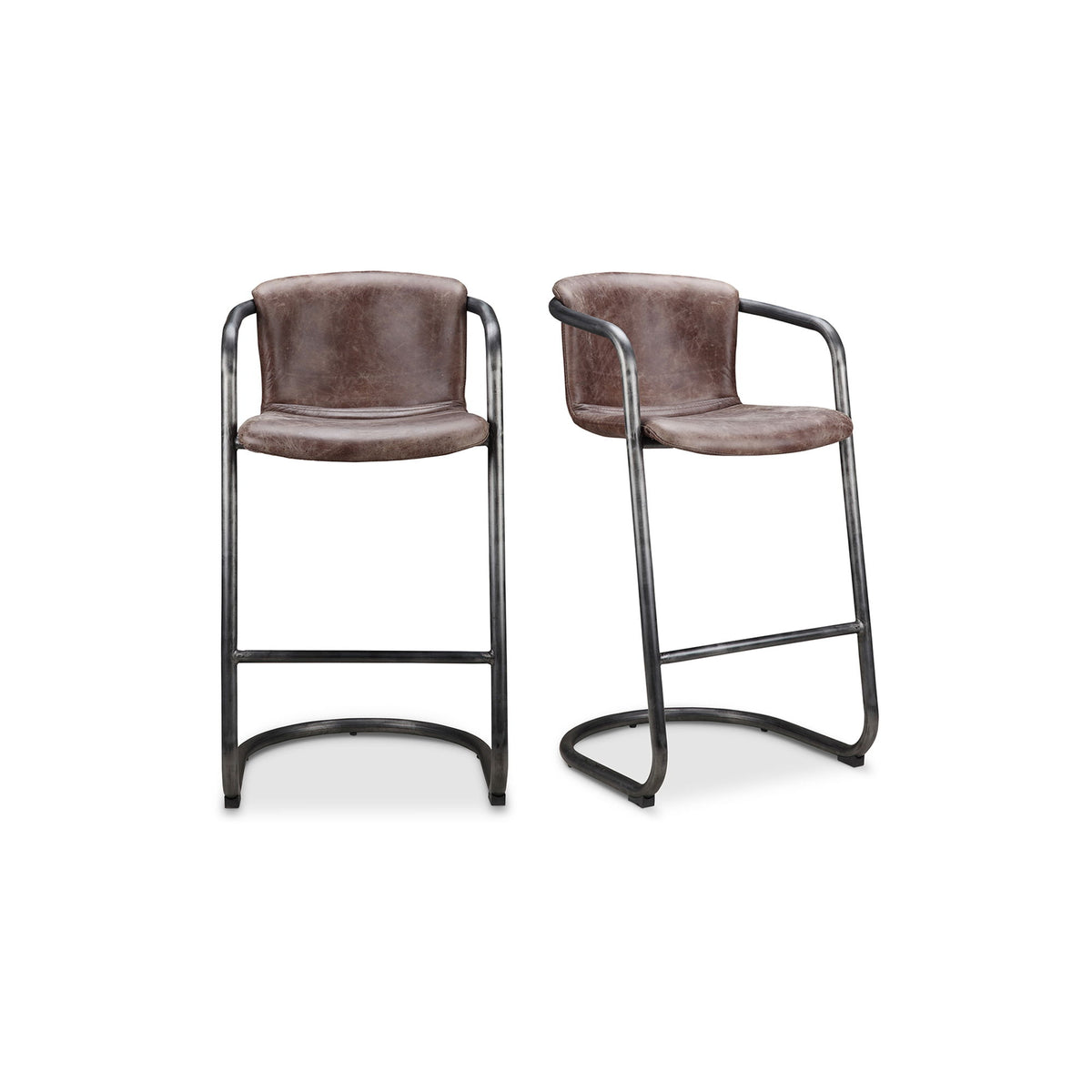 Freeman - Leather Barstool (Set of 2) - Grazed Brown