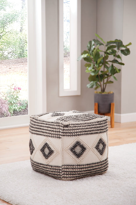 Dalia - Square Handwoven Woolen Pouf - Beige