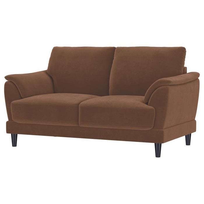 Selma - Velvet Upholstered Crescent Arm Loveseat - Rust