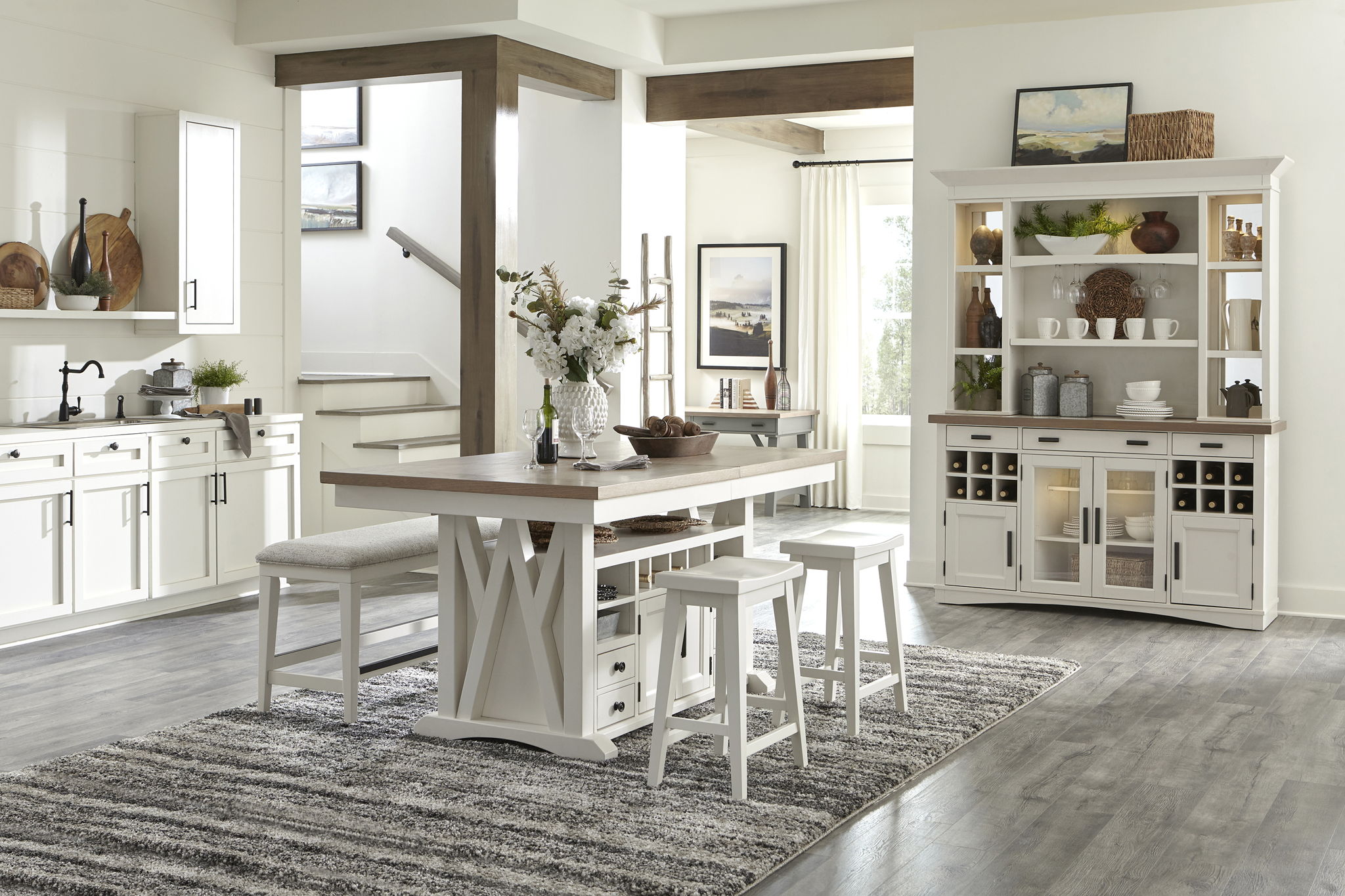 Americana Modern Dining - Buffet And Display Hutch With Quartz Insert - Cotton
