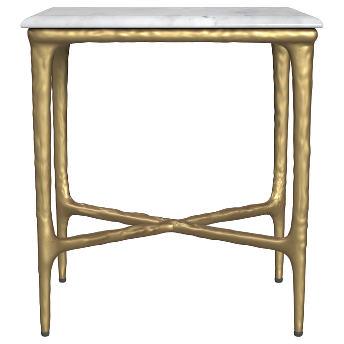 Baldwin - Rectangular Marble Top Side Table - White And Gold