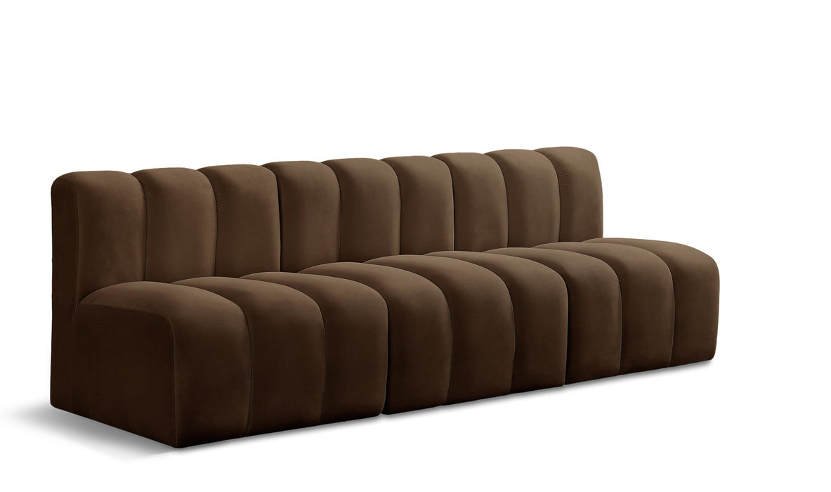 Arc - Velvet 4 Piece Modular Straight Sofa - Brown