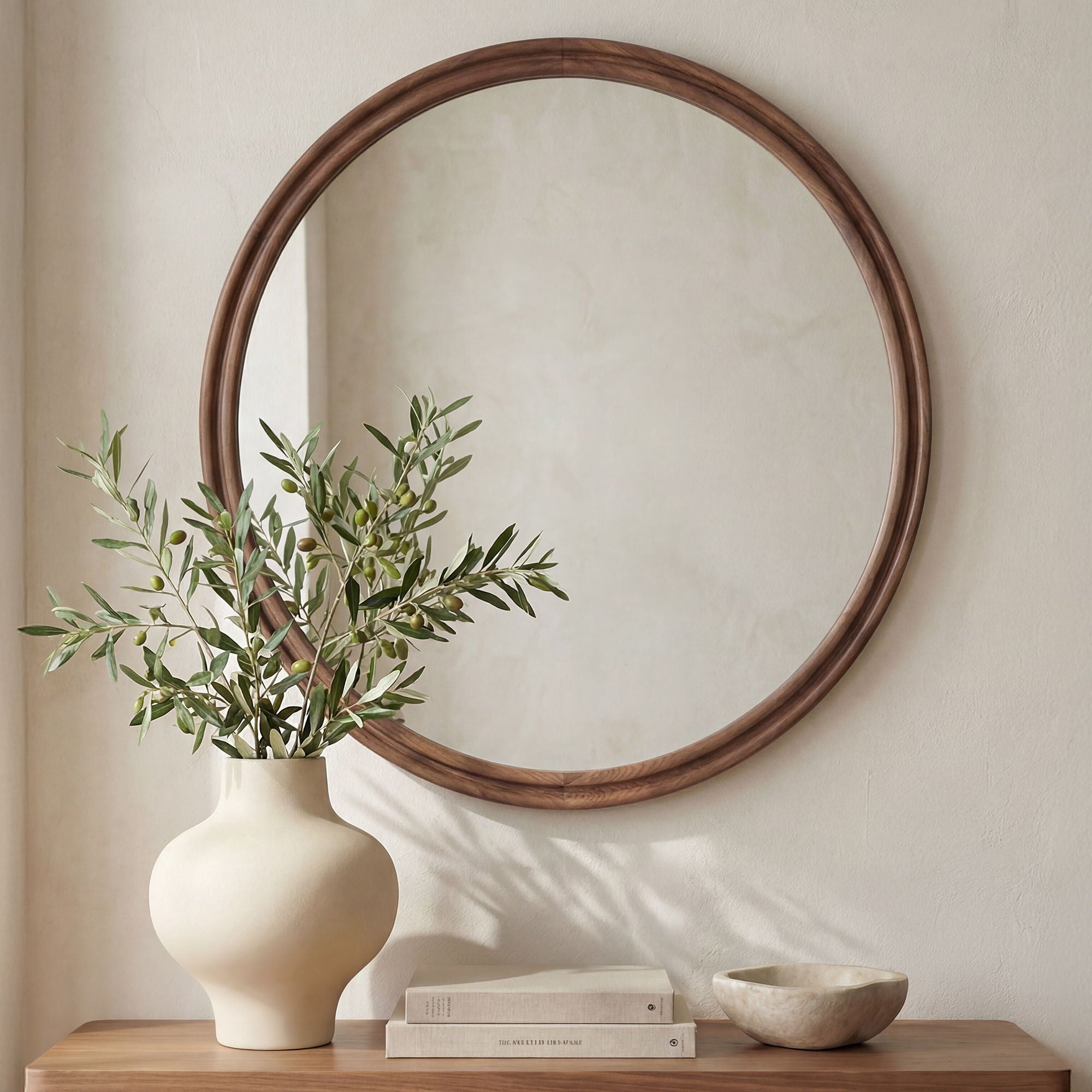 Alcott - Round Accent Mirror Large - Walnut