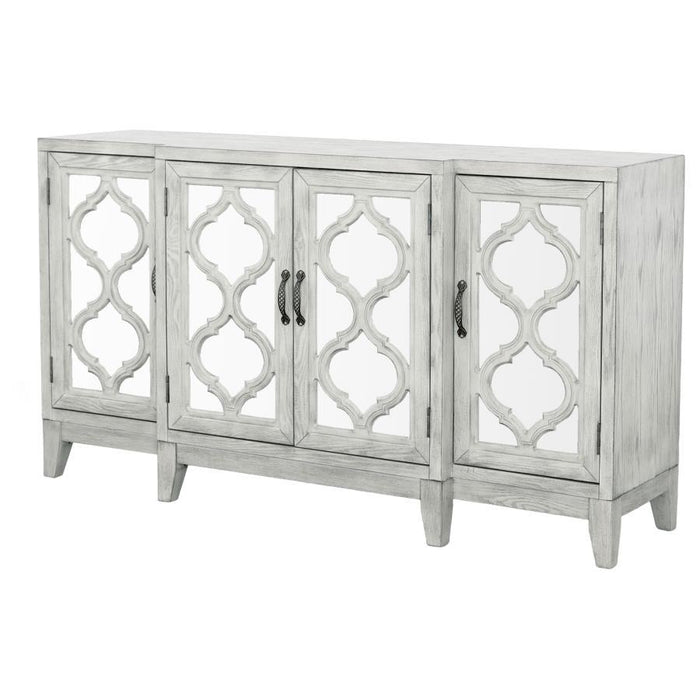 Mckellen - 4 Door Wood Trellis Accent Cabinet - Distressed White