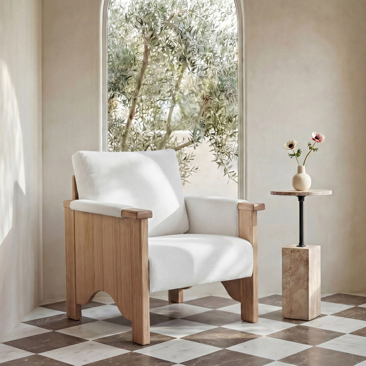 Bauer - Accent Chair - Cream / White / Light Brown