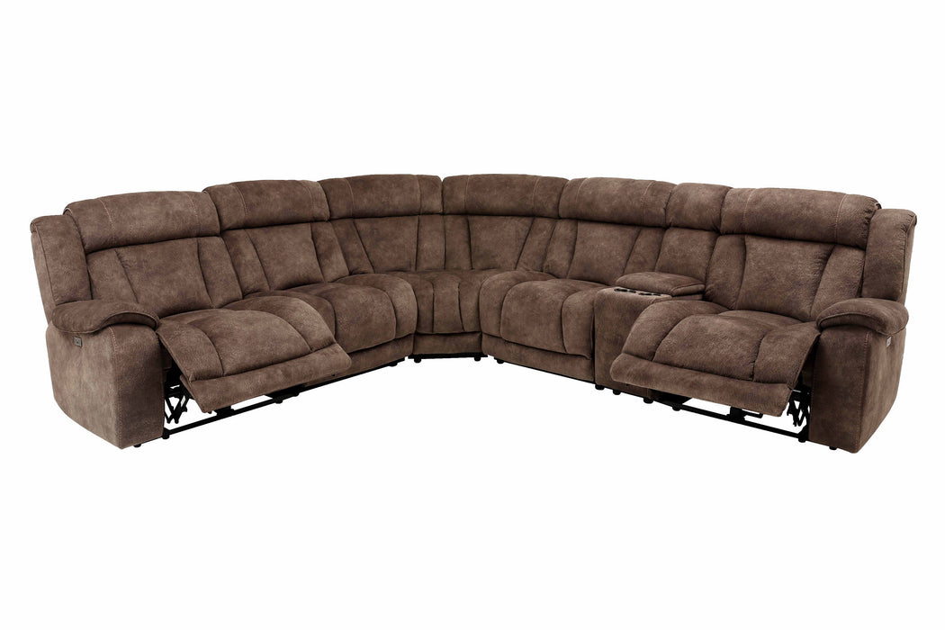 Titus - 6 Piece Modular Power Reclining Sectional with Power Headrests and Entertainment Console - Hudson Brown