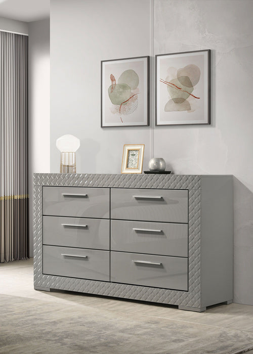 Ives - 6-Drawer Dresser Cabinet - Gray High Gloss