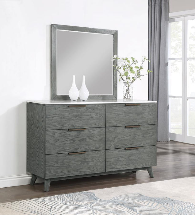 Nathan - 6-Drawer Dresser With Mirror - Gray