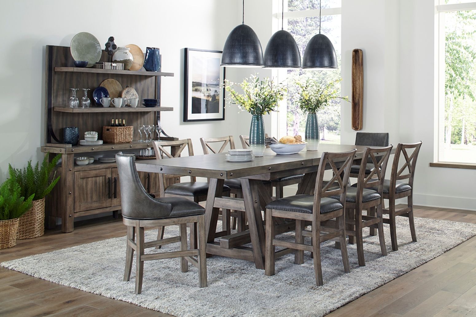 Lodge Dining - Faux Leather Swivel Counter Sling Chair (Set of 2) - Siltstone
