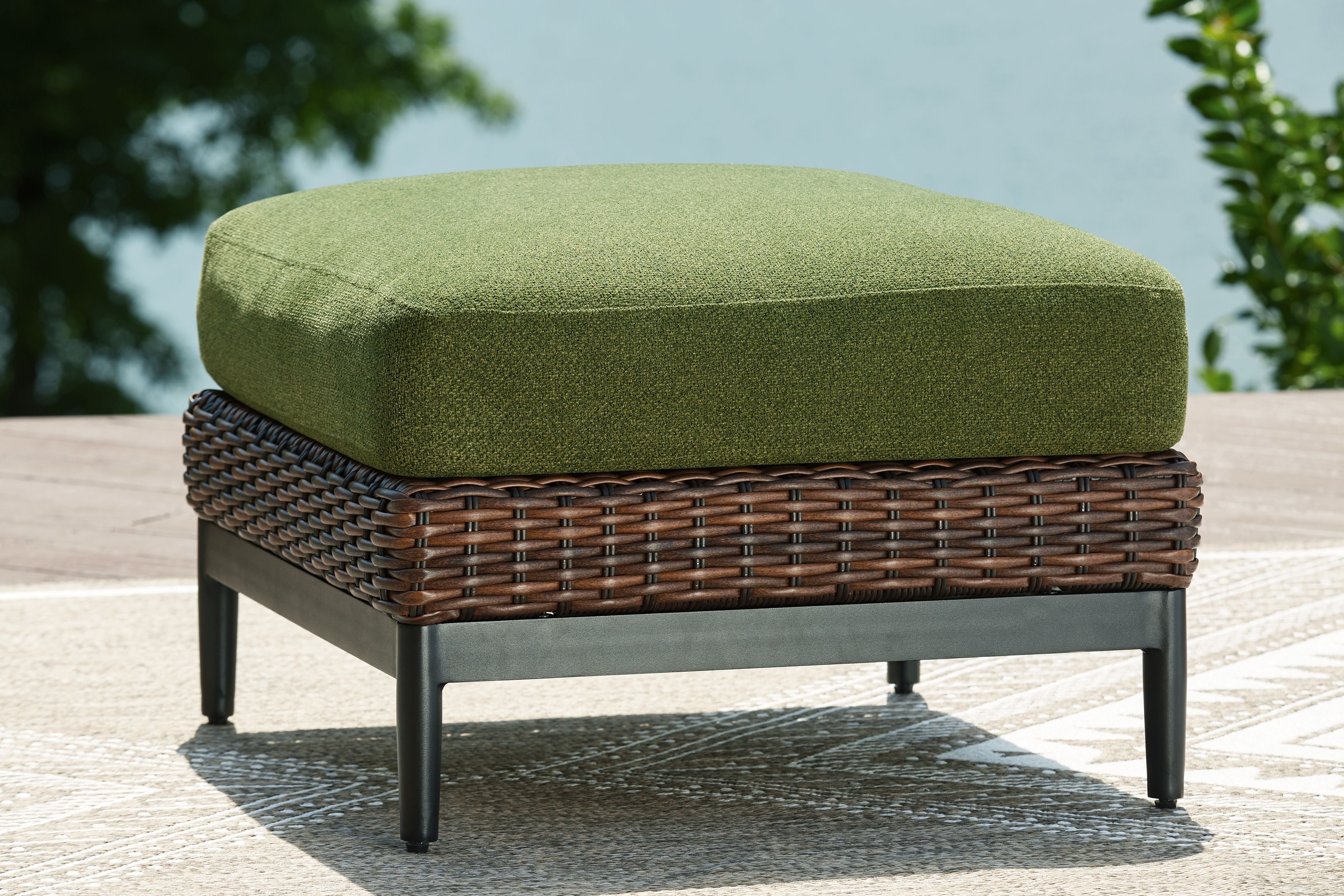 Horizon Hall - Ottoman With Cushion - Brown / Green