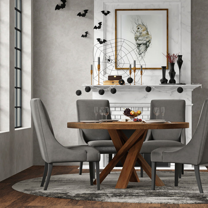 Crossings - Downtown Round Dining Table With 4 Upholstered Chairs - Amber & Dark Gray