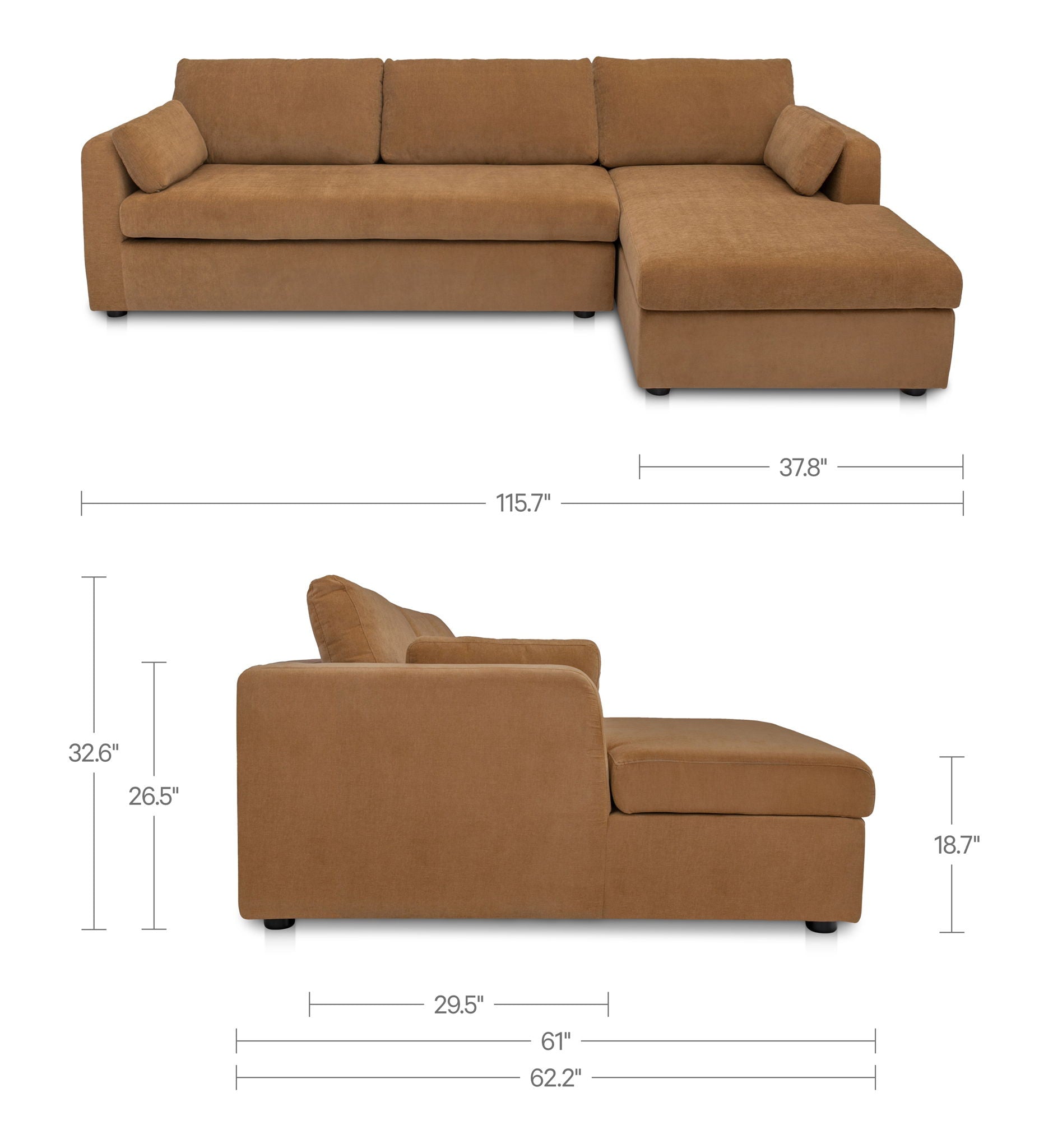 Burrow - Sleeper Sectional With Right Storage Chaise - Ginger